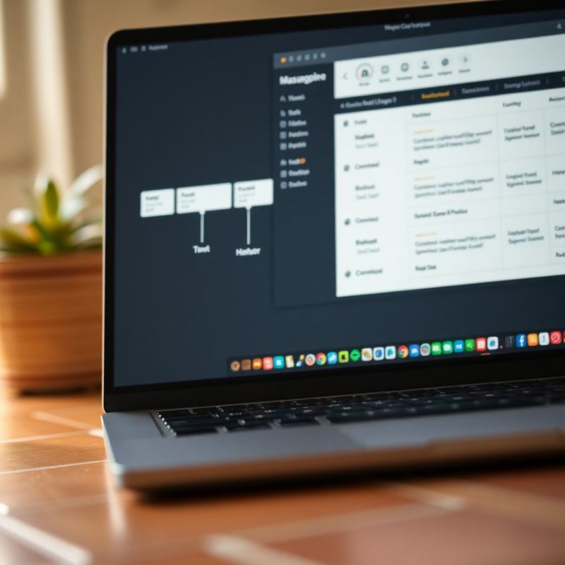 Pantalla de portátil mostrando un panel de gestión de proyectos con etapas conectadas